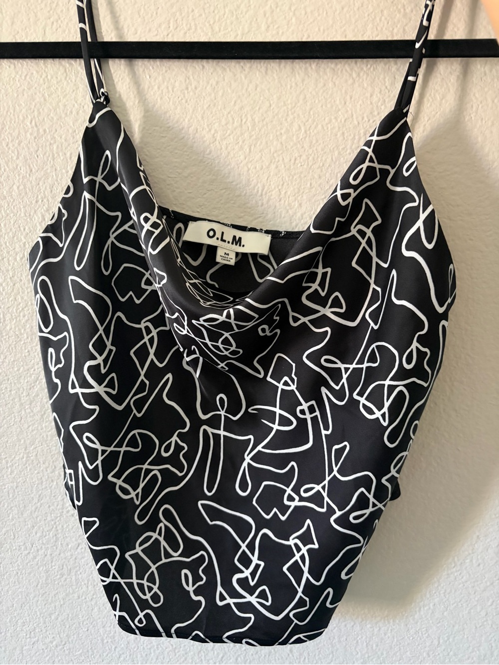 O.L.M. Black Cowl Neck Abstract Print Cami (never worn)